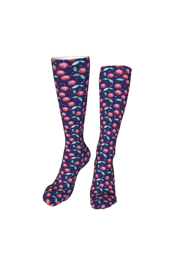 Cool Mirror Cherries print Women's Men's Novelty 20in Crew Socks Cotton Socks Knee High Socks for Walking,Running,Nurses,Pregnancy-One Size