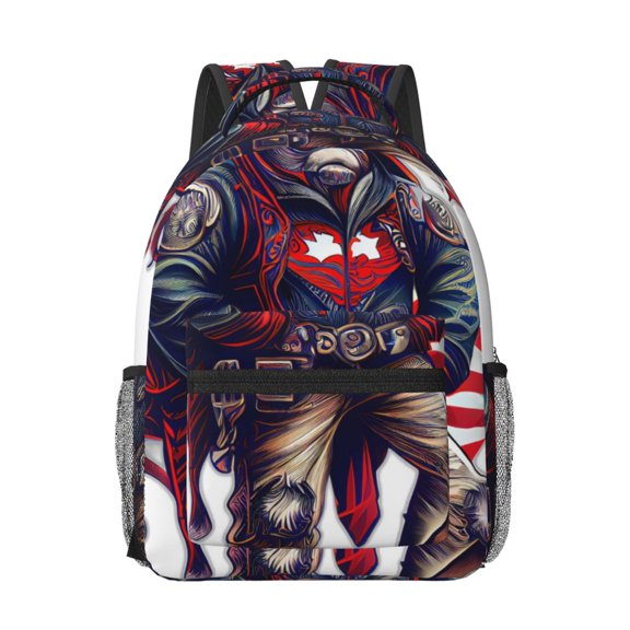 Rateoe Cool Patriotic Buffalo Cowboy Pattern Durable Student Backpack Laptop Bag- Ergonomic Design, Waterproof Twill Fabric - Ideal for School, Travel, and Outdoor Activities-One Size