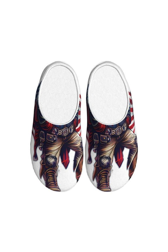 Cool Patriotic Buffalo Cowboy Print Women's Men's Cotton Knit Slippers Lightweight Memory Foam Indoor House Shoes with Anti-Skid Sole-39/40