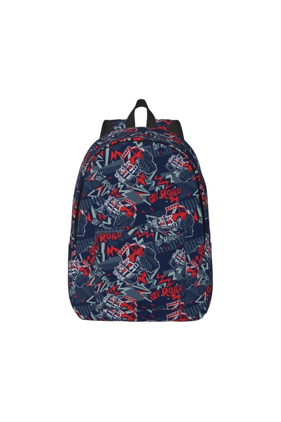 Cool Red Off-Road Vehicle Pattern Canvas College Laptop Backpack,Travel Daypack,Durable Rucksack Travel Notebook Bag School Backpack Book Bag for Men Women-Small