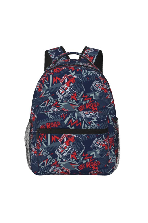 Cool Red Off-Road Vehicle Pattern Casual Backpack for School, Work, Travel Adjustable Straps, Multiple Compartments Ergonomic Design, Fits Laptops and Tablets