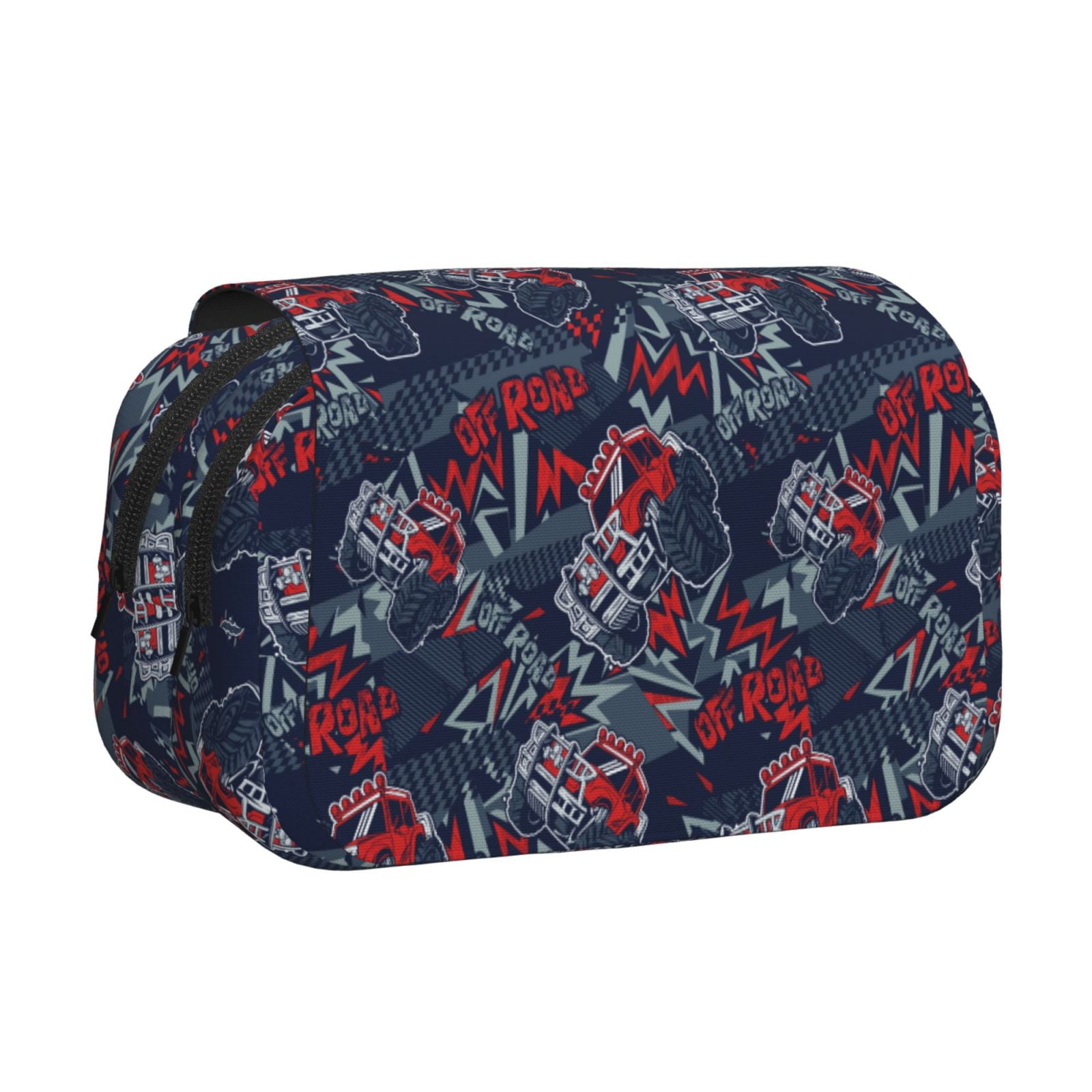 Rateoe Cool Red Off-Road Vehicle Pattern Double Clamshell Pen Case, Storage Organizer with Two Zipper Compartments– Holds Up to 50 Pencils & Pens