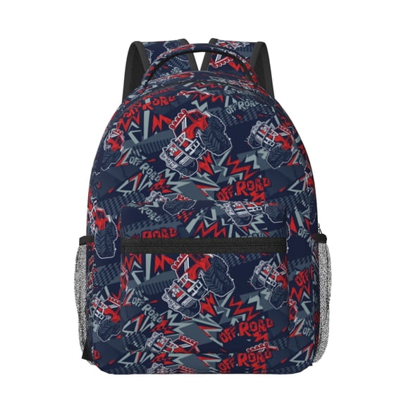 Rateoe Cool Red Off-Road Vehicle Pattern Durable Student Backpack Laptop Bag- Ergonomic Design, Waterproof Twill Fabric - Ideal for School, Travel, and Outdoor Activities