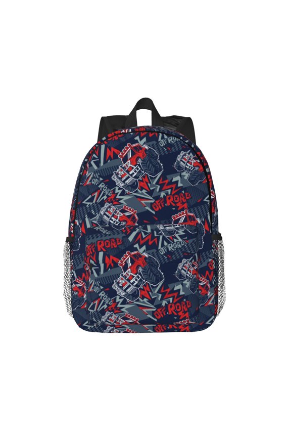 Cool Red Off-Road Vehicle Pattern Student Backpack Water-resistant Backpack 15-inch Laptop Backpack Lightweight Adjustable School Backpack