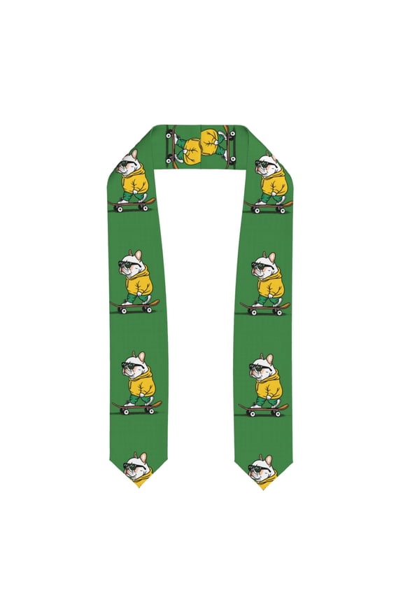 Cool Skateboarding Bulldog Pattern Graduation Shawl Stole – Elegant Stole for Graduates ,Graduation Gown Accessory, Academic Stole-Flattened
