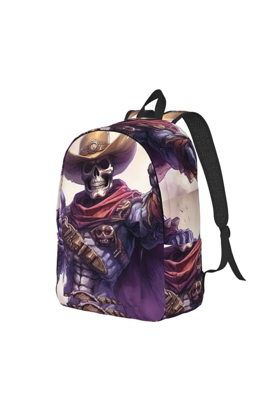 Cool Skull Cowboy Pattern Durable Canvas Backpack for Men & Women – Stylish & Lightweight – Adjustable Straps, Multiple Pockets – Fits 15-17 Inch LaptopsSmall