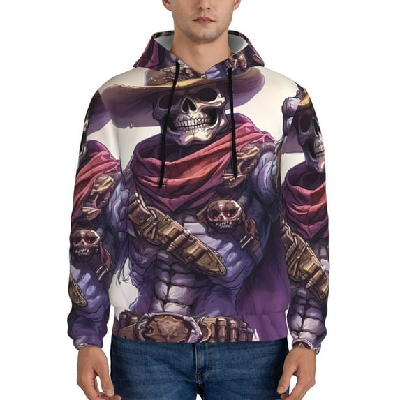 Rateoe Cool Skull Cowboy Pattern Mens Hoodie, Pullover Hooded Sweatshirt, Kangaroo Pocket Hoodie Ideal for Daily Wear, Travel and Home-4X-Large