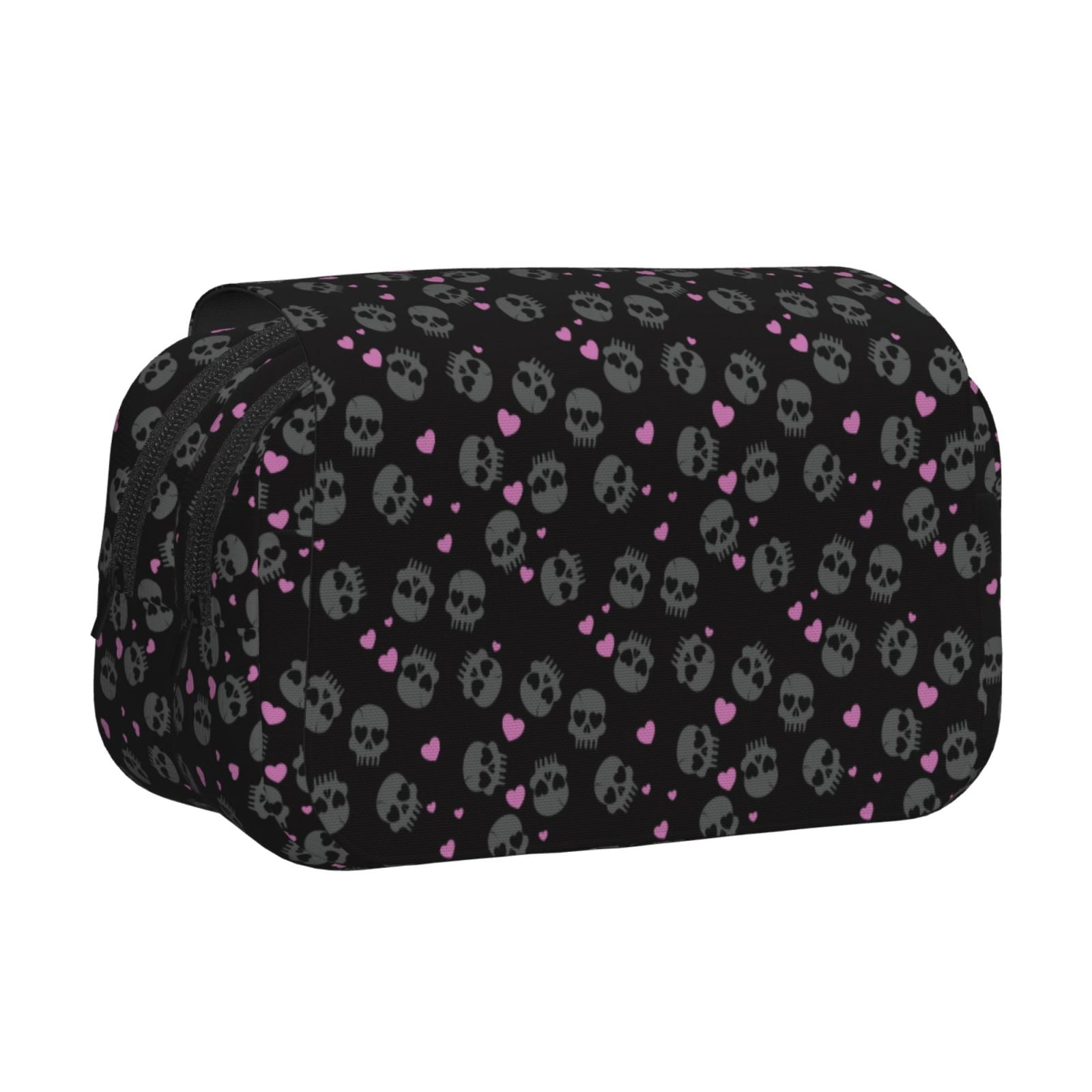 Rateoe Cool Skull Love Pattern Double Clamshell Pen Case, Storage Organizer with Two Zipper Compartments– Holds Up to 50 Pencils & Pens