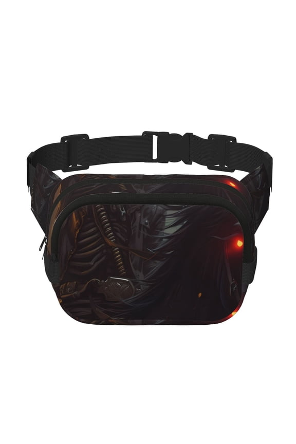 Cool Skull Western Cowboy Print Fanny Pack Belt Bag for Women and Men, Square Double-Layer Waterproof Waist Pack with Adjustable Strap for Hiking, Jogging, Cycling