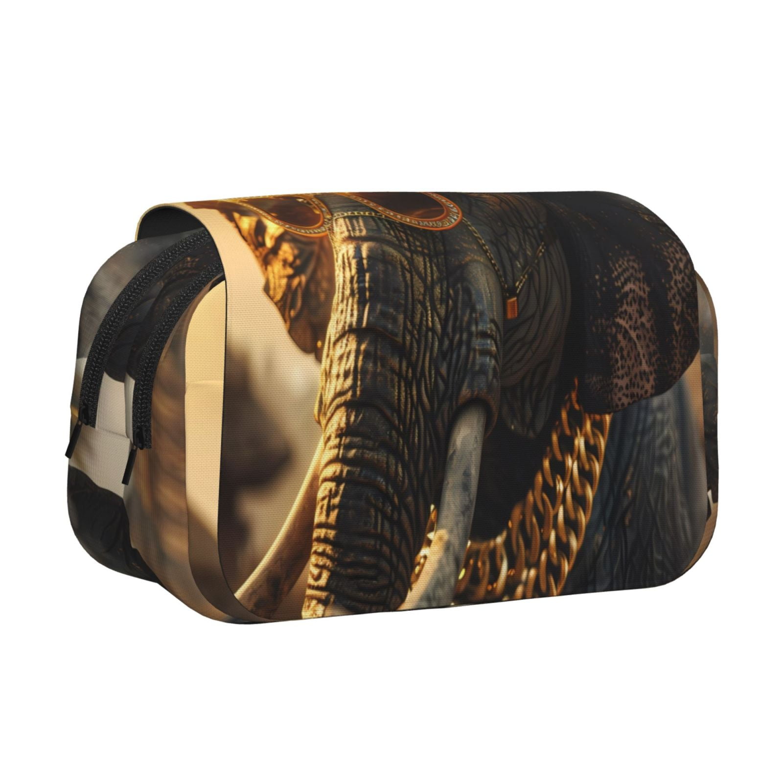 Rateoe Cool Sunglasses Elephant Art Pattern Double Clamshell Pen Case, Storage Organizer with Two Zipper Compartments– Holds Up to 50 Pencils & Pens