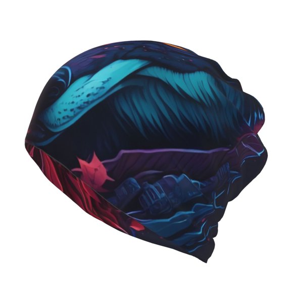 Rateoe Cool Wolf Head Cotton Slouchy Beanie Hat for Men/Women,Lightweight Oversize Large Thin Skull Cap Night Sleeping Cap