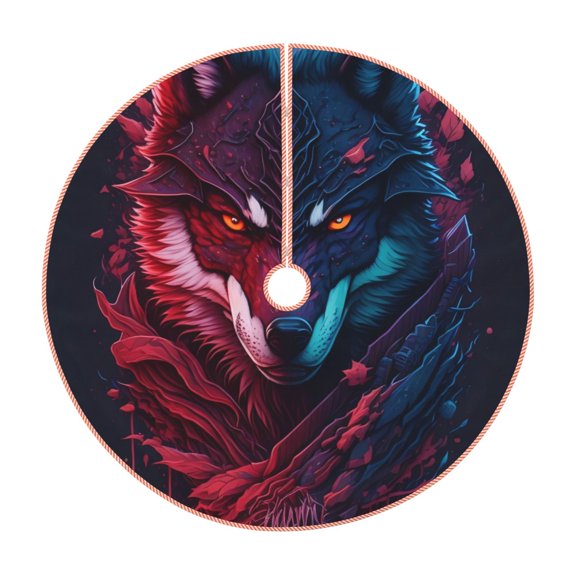 Rateoe Cool Wolf Head Pattern Christmas Tree Skirt with Ties , Christmas Tree Decorations, Farmhouse Christmas Decor Xmas Holiday Decorations-