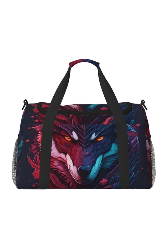 Cool Wolf Head Pattern Gym Bag for Women, Duffle Bag for Travel with Wet Pocket, Carry on Weekender Bags for Women, Water Resistant Travel Bag Duffel Bag