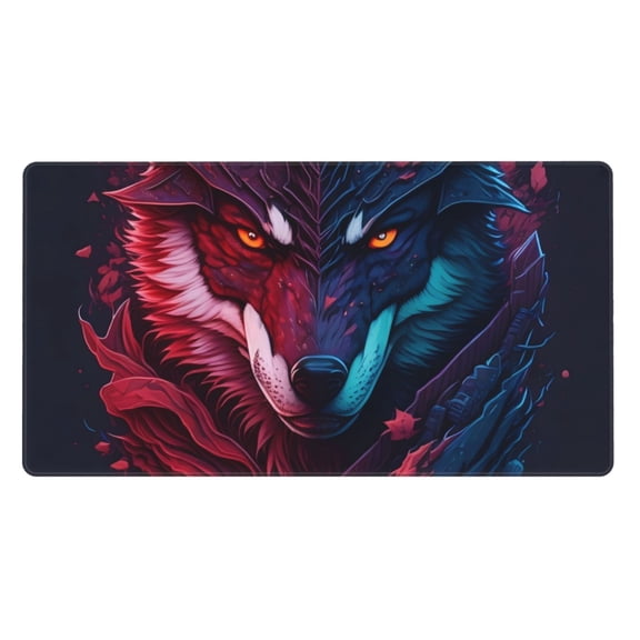 Rateoe Cool Wolf Head Print Mouse Pad - Extended Large Gaming Mousepad,Non-Slip Stitched Edge,16x29.5 Inch