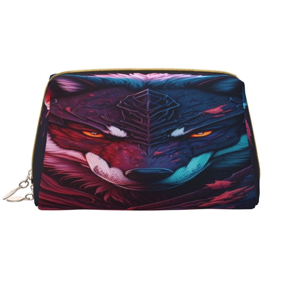 Rateoe Cool Wolf Head for Travel Makeup Bag,Large Capacity Cosmetic Bags for Women,Waterproof Portable Pouch Open Flat Toiletry Bag Make up Organizer