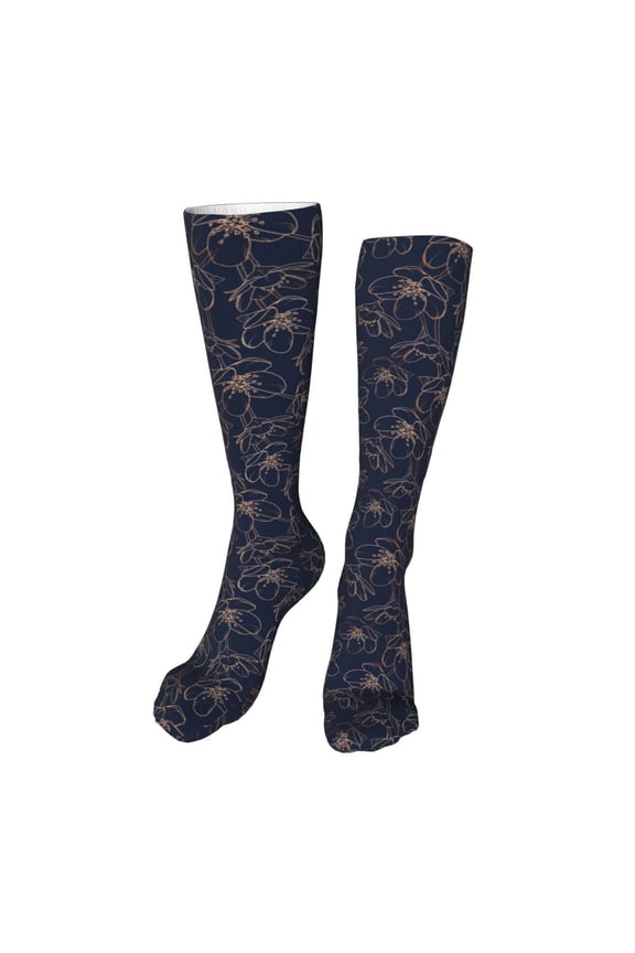 Copper-Gold Gloss Outline Cherry print Women's Men's Novelty 20in Crew Socks Cotton Socks Knee High Socks for Walking,Running,Nurses,Pregnancy-One Size