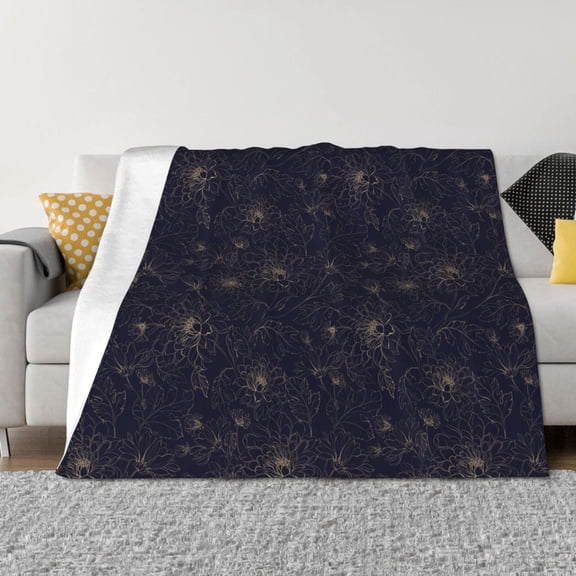 Rateoe Copper-Gold Gloss Outline Chrysanthemum Pattern Flannel Throw Blanket, Ultra-soft Blanket for Bed, Couch, Car, Hypoallergenic Anti-pilling blanket-60"x50"(Horizontal)
