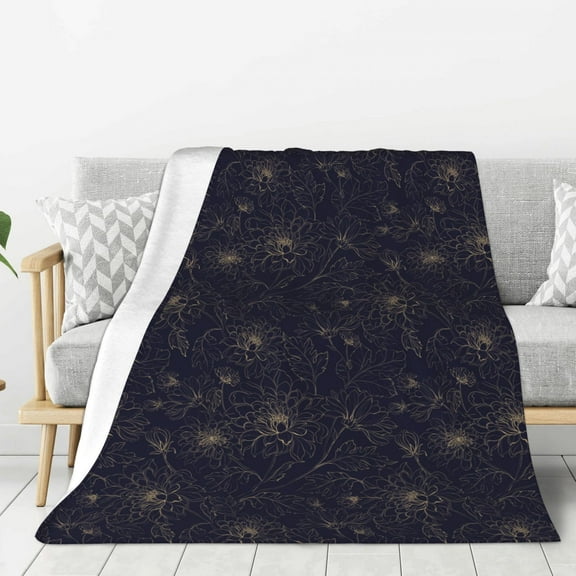 Rateoe Copper-Gold Gloss Outline Chrysanthemum Pattern Flannel Throw Blanket, Ultra-soft Blanket for Bed, Couch, Car, Hypoallergenic Anti-pilling blanket-60"x50"(Vertical)