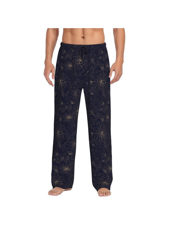 Copper-Gold Gloss Outline Chrysanthemum Pattern Men’s Ultra-Soft Comfy Pajama Lounge Pants Sleepwear,Comfortable Lounge Wear,lightweight Pajamas, Casual Home Wear-Large