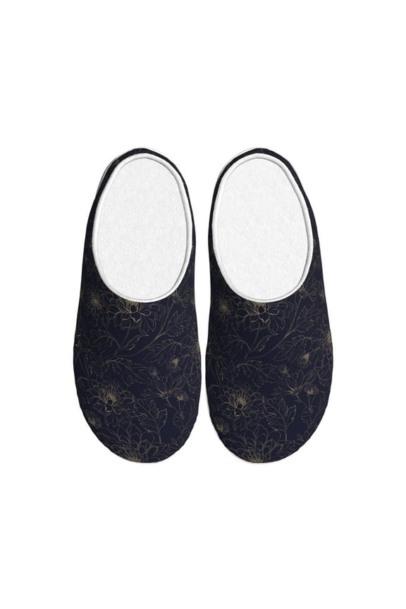 Copper-Gold Gloss Outline Chrysanthemum Print Women's Men's Cotton Knit Slippers Lightweight Memory Foam Indoor House Shoes with Anti-Skid Sole-40/41