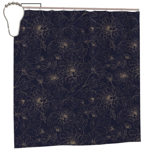 Rateoe Copper-Gold Gloss Outline Chrysanthemum Shower Curtain - Fancy Bathroom Shower Curtain Sets - Waterproof Shower Curtain with Hooks with 12 Plastic Hooks 72x72 Inches