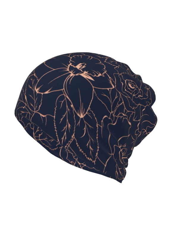 Copper-Gold Gloss Outline Flower Cotton Slouchy Beanie Hat for Men/Women,Lightweight Oversize Large Thin Skull Cap Night Sleeping Cap