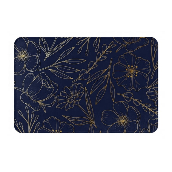 Rateoe Copper-Gold Gloss Outline Flower Pattern Flannel Door Mat Indoor Outdoor Entrance, Waterproof All-Weather Doormat,Fade Resistant, Low Profile Entryway Mat 16x24in