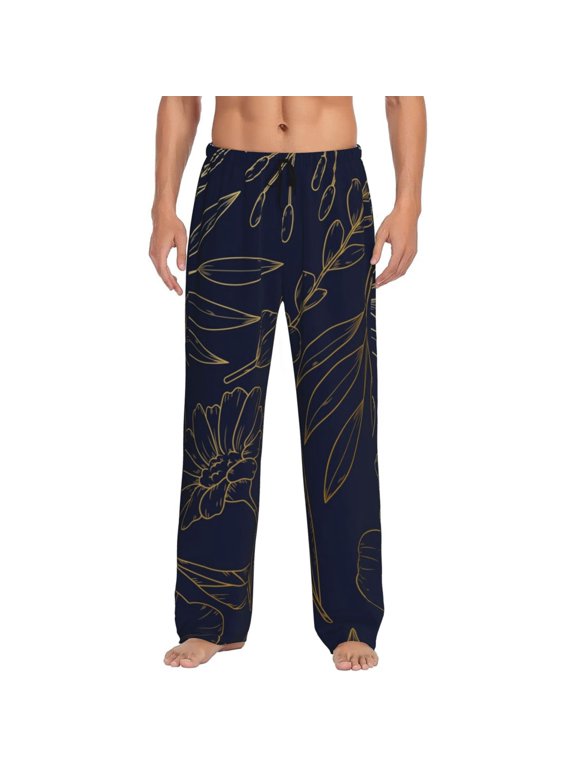 Copper-Gold Gloss Outline Flower Pattern Men’s Ultra-Soft Comfy Pajama Lounge Pants Sleepwear,Comfortable Lounge Wear,lightweight Pajamas, Casual Home Wear-Large
