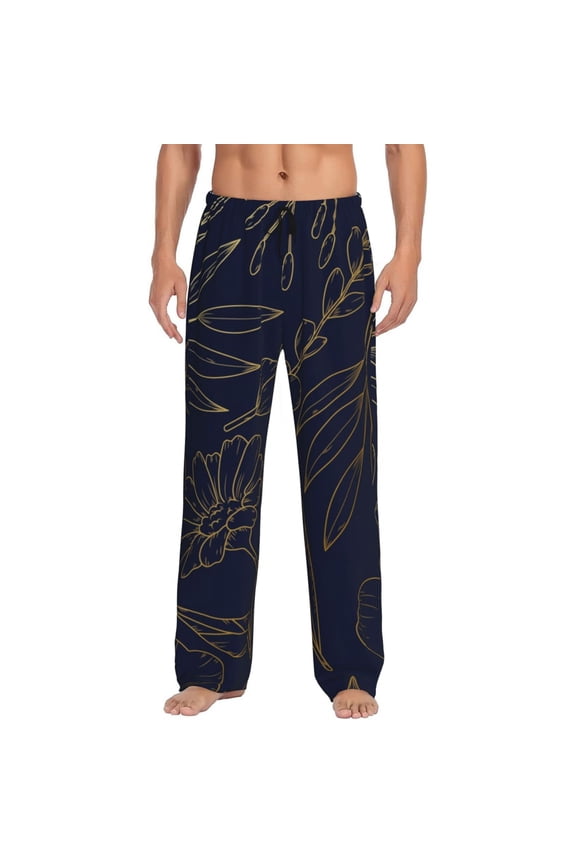 Copper-Gold Gloss Outline Flower Pattern Men’s Ultra-Soft Comfy Pajama Lounge Pants Sleepwear,Comfortable Lounge Wear,lightweight Pajamas, Casual Home Wear-Large