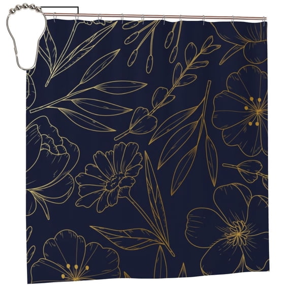 Rateoe Copper-Gold Gloss Outline Flower Shower Curtain - Fancy Bathroom Shower Curtain Sets - Waterproof Shower Curtain with Hooks with 12 Plastic Hooks 72x72 Inches