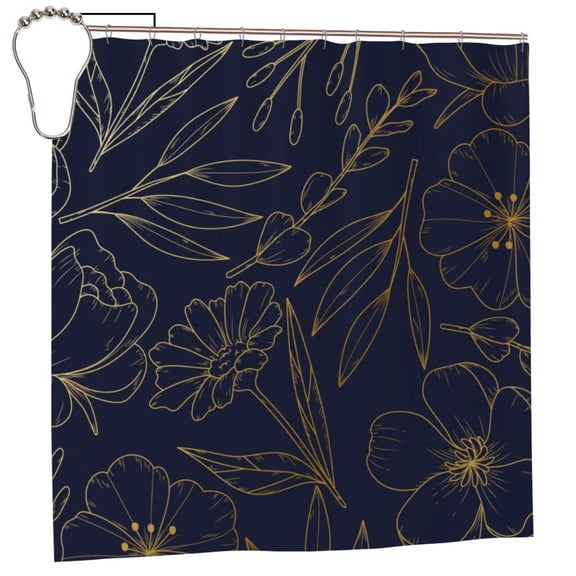 Rateoe Copper-Gold Gloss Outline Flower Shower Curtain - Fancy Bathroom Shower Curtain Sets - Waterproof Shower Curtain with Hooks with 12 Plastic Hooks 72x72 Inches