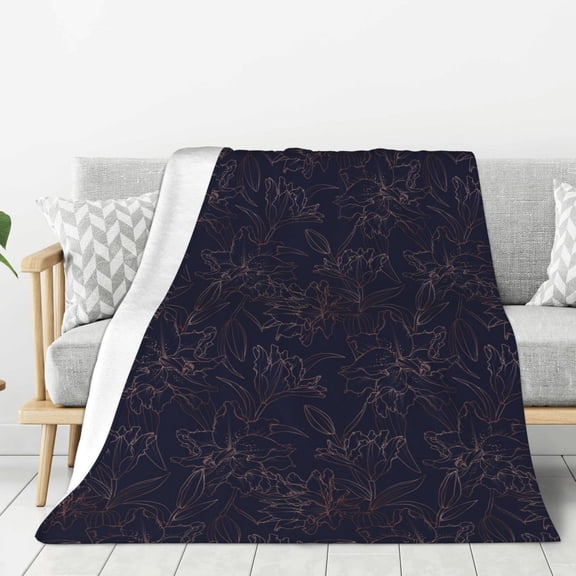 Rateoe Copper-Gold Gloss Outline Flower1 Pattern Flannel Throw Blanket, Ultra-soft Blanket for Bed, Couch, Car, Hypoallergenic Anti-pilling blanket-50"x40"(Vertical)