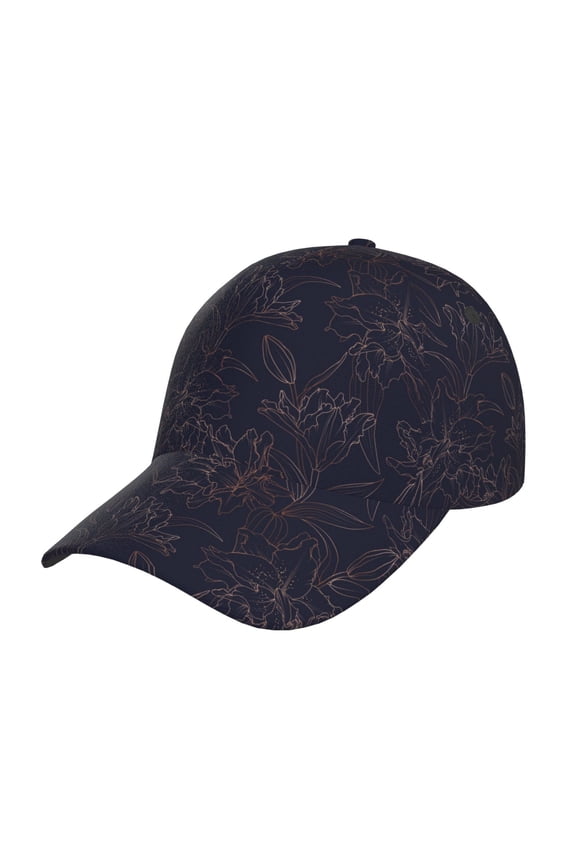 Copper-Gold Gloss Outline Flower1 Pattern Mens Baseball Cap Adjustable Curved Brim Hat, Soft Cotton Sports Cap for Outdoor, Casual, and Everyday Wear, Comfortable & Breathable