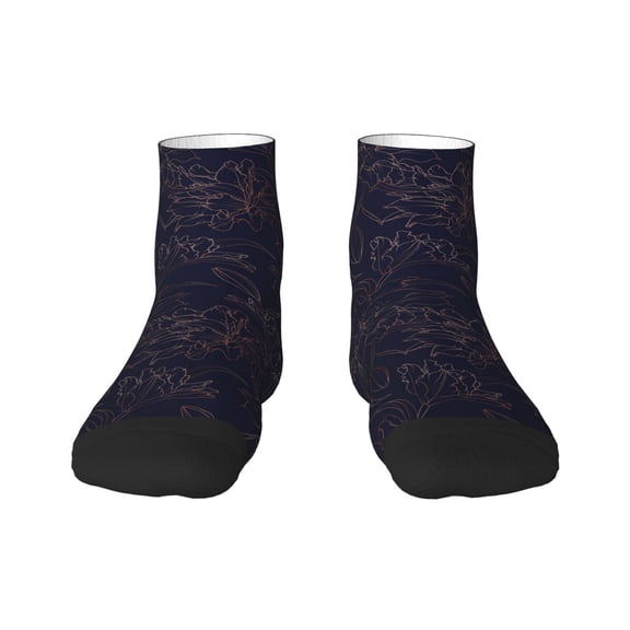 Rateoe Copper-Gold Gloss Outline Flower1 Pattern Quarter Crew Socks,Toe Seamed Ankle Socks,Cotton Cushioned Breathable Athletic Crew Sports Socks