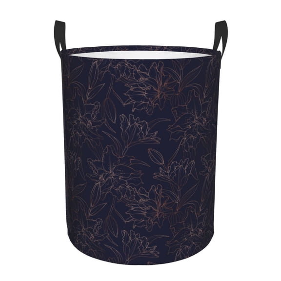 Rateoe Copper-Gold Gloss Outline Flower1 Pattern Round Laundry Hamper Basket, Tall Hamper Basket for Blanket Storage, Nursery Clothes Hamper for Laundry in Bedroom and College Dorm-Small