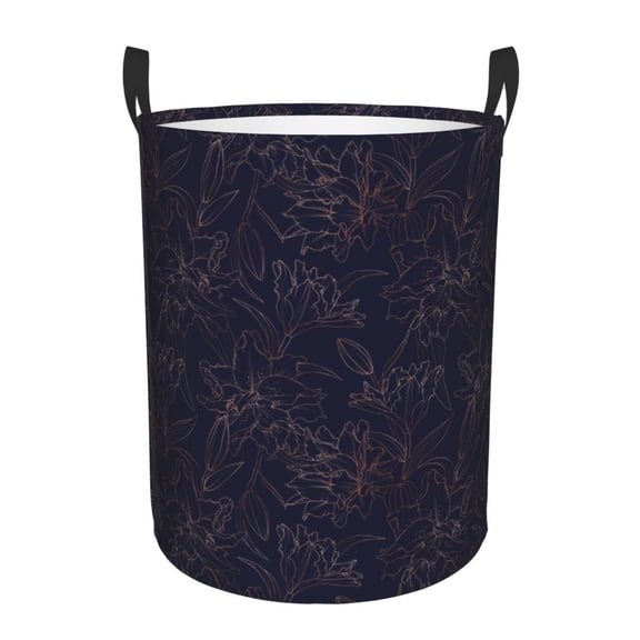 Rateoe Copper-Gold Gloss Outline Flower1 Pattern Round Laundry Hamper Basket, Tall Hamper Basket for Blanket Storage, Nursery Clothes Hamper for Laundry in Bedroom and College Dorm-Small