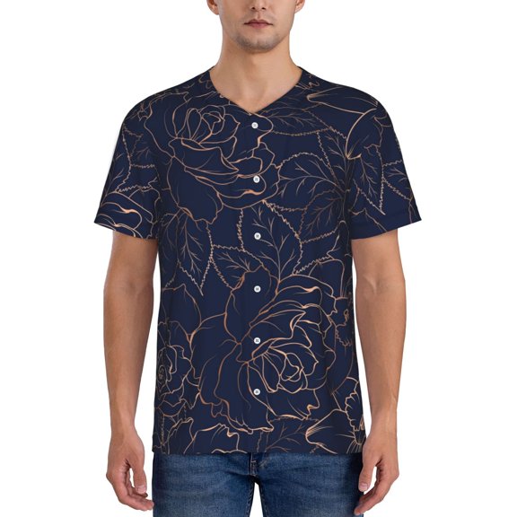 Rateoe Copper-Gold Gloss Outline Navy Dark Blue Pattern Men’s Baseball Short Sleeve Polo Shirt, Midweight Men's Shirt Golf Shirt Polo Shirts Quick Dry Short-Large