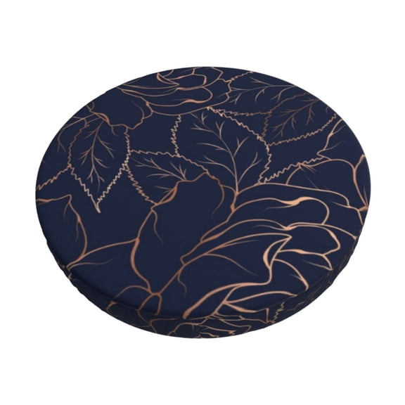 Rateoe Copper-Gold Gloss Outline Navy Dark Blue Pattern Round Bar Stool Seat Covers,Washable Stool Cushion Slipcover Elastic Bar Chair Covers for 12-14 Inch Chair -13 inch