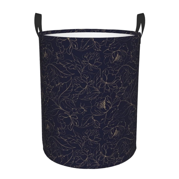 Rateoe Copper-Gold Gloss Outline Peony Pattern Round Laundry Hamper Basket, Tall Hamper Basket for Blanket Storage, Nursery Clothes Hamper for Laundry in Bedroom and College Dorm-Medium