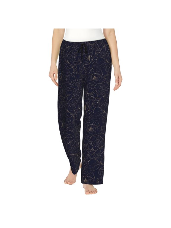 Copper-Gold Gloss Outline Peony Pattern Women’s Ultra-Soft Comfy Pajama Lounge Pants Sleepwear,Comfortable Lounge Wear,lightweight Pajamas, Casual Home Wear-X-Large