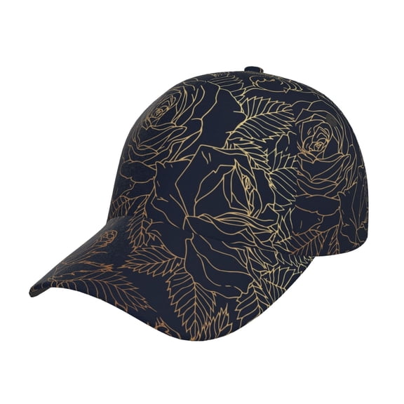 Rateoe Copper-Gold Gloss Outline Rose Pattern Men’s Baseball Cap – Adjustable Curved Brim Hat, Soft Cotton Sports Cap for Outdoor, Casual, and Everyday Wear, Comfortable & Breathable