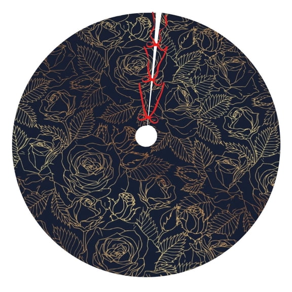 Rateoe Copper-Gold Gloss Outline Rose Print Christmas Tree Skirt 48" for Xmas Holiday New Year Party Circle Tree Mat Ornaments Decoration