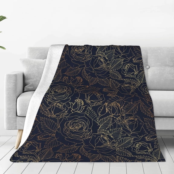 Rateoe Copper-Gold Gloss Outline Rose Print Fuzzy Fleece Throw Blanket Extra Large,Super Soft,Fluffy and Warm Blankets for Couch,Bed,All Season Use (40"x30")