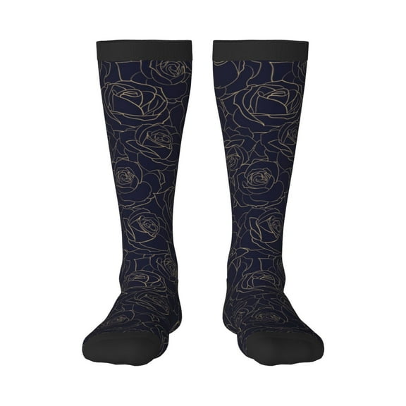 Rateoe Copper-Gold Gloss Outline Rose1 Pattern Women’s Knee High Crew Socks,Trouser Socks Comfortable, Breathable, Moisture-Wicking and Soft
