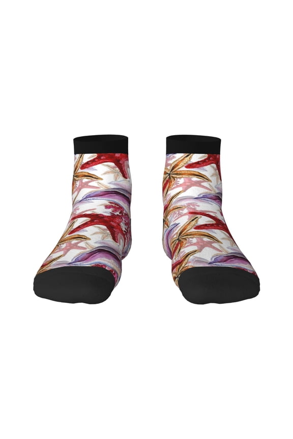 Coral Reef Pattern Quarter Crew Socks,Toe Seamed Ankle Socks,Cotton Cushioned Breathable Athletic Crew Sports Socks