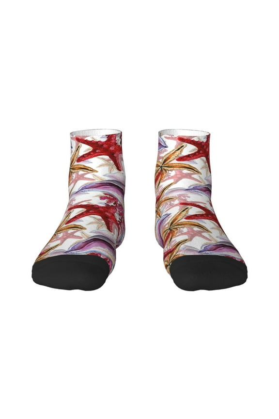 Coral Reef Pattern Quarter Crew Socks,Toe Seamed Ankle Socks,Cotton Cushioned Breathable Athletic Crew Sports Socks