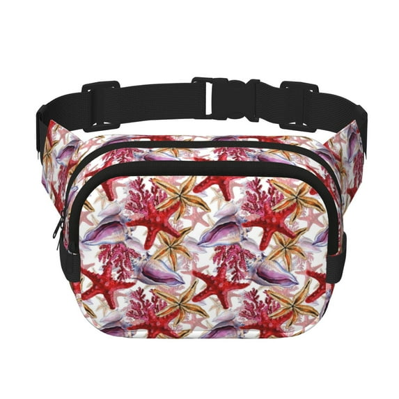 Rateoe Coral Reef Print Fanny Pack Belt Bag for Women and Men, Square Double-Layer Waterproof Waist Pack with Adjustable Strap for Hiking, Jogging, Cycling