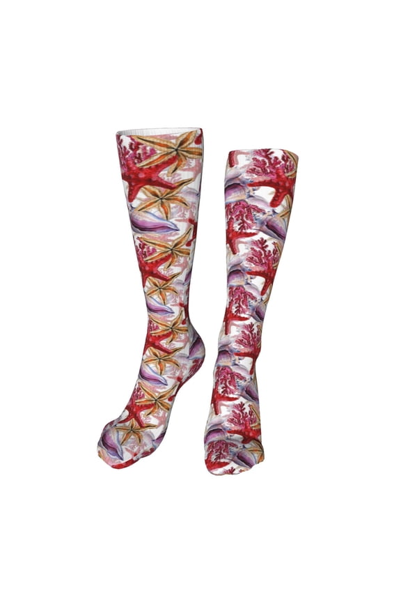 Coral Reef print Women's Men's Novelty 20in Crew Socks Cotton Socks Knee High Socks for Walking,Running,Nurses,Pregnancy-One Size