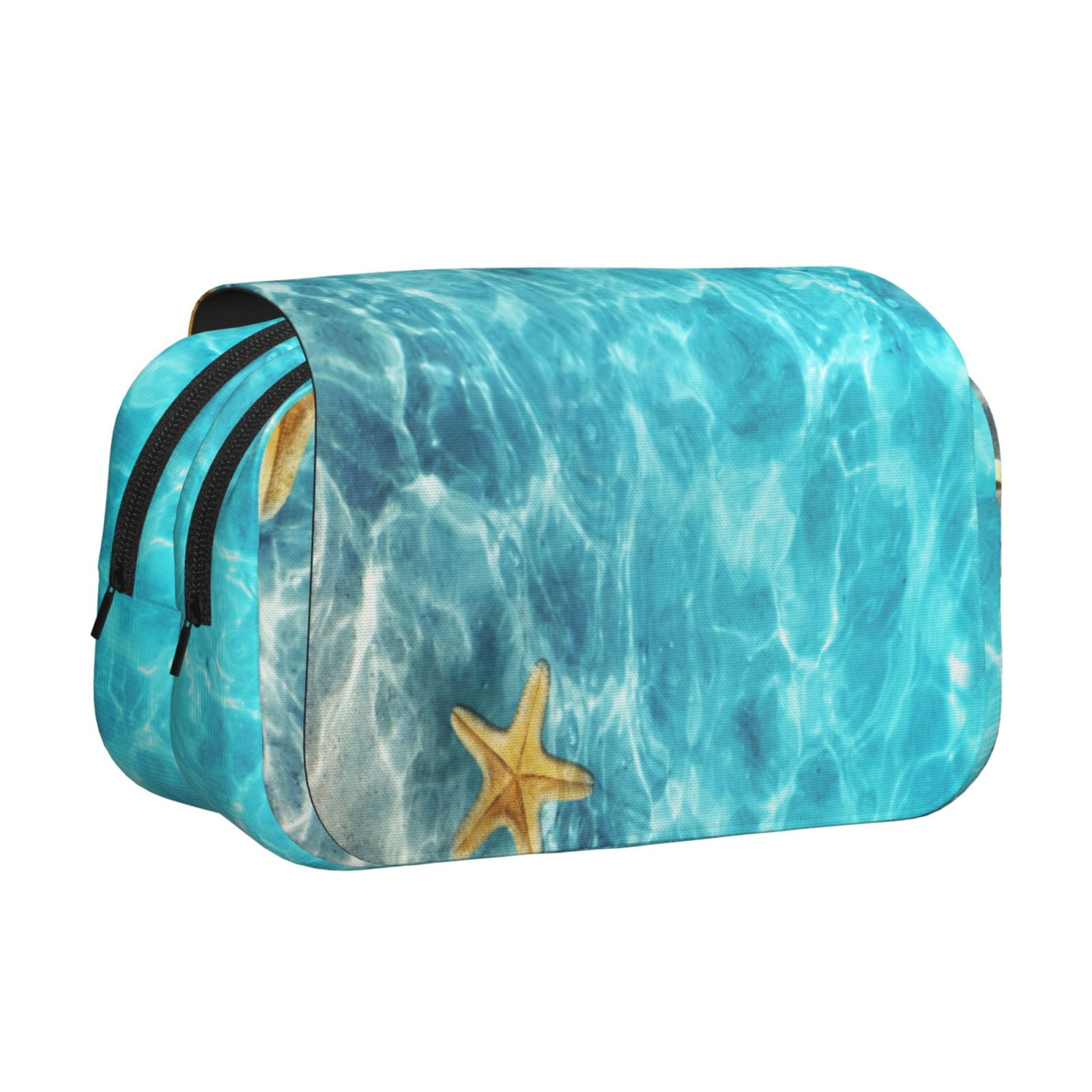 Rateoe Coral And Seashell On The Beach Pattern Double Clamshell Pen Case, Storage Organizer with Two Zipper Compartments– Holds Up to 50 Pencils & Pens