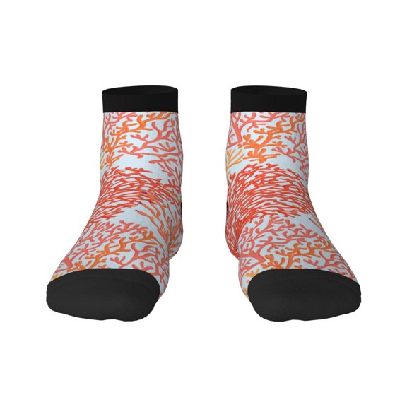 Rateoe Corals Pattern Quarter Crew Socks,Toe Seamed Ankle Socks,Cotton Cushioned Breathable Athletic Crew Sports Socks